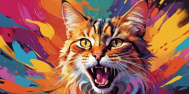 Twarz kota z kolorowym tłem cyfrowy obraz kota