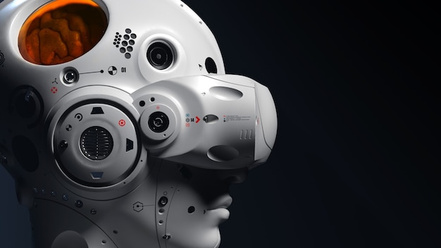Twarz robota z ilustracją okularów VR na temat rozrywki vr