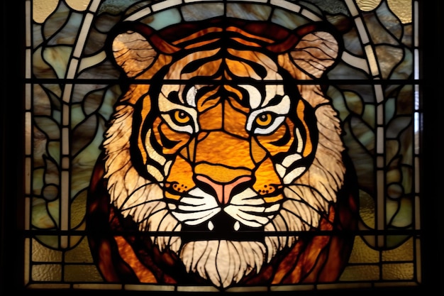 Twarz tygrysa jest pokazana w witrażu