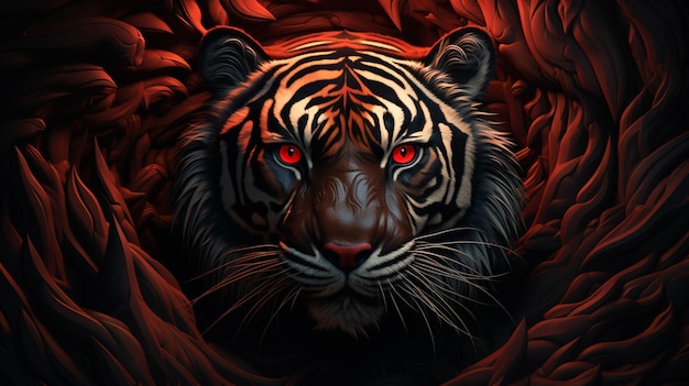 Twarz tygrysa z spiralnym wzorem i stylem surrealistycznych scen komicznych