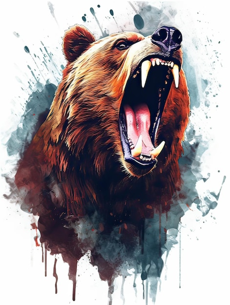 Zdjęcie twarz wściekłego grizzly z otwartymi ustami nadruk na koszulki generative ai