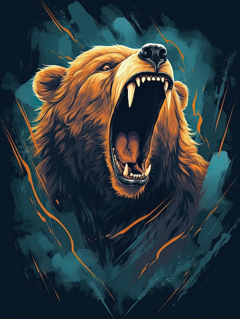 Twarz wściekłego grizzly z otwartymi ustami Nadruk na koszulki Generative AI