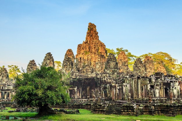 Twarz Zamku Bayon W Angkor Thom. Kambodża