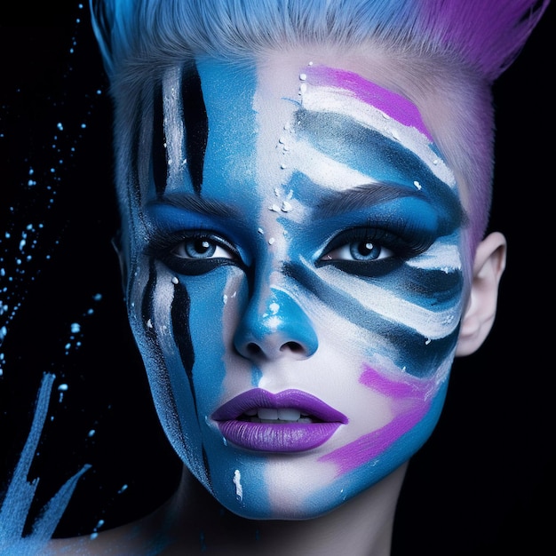 Twarze kobiet z niesamowitym i kreatywnym makijażem AI Generated