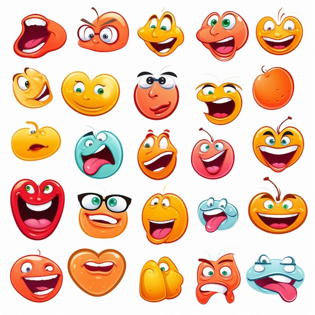 Twarze z językowymi emoji 2d ilustracja wektorowa kreskówki