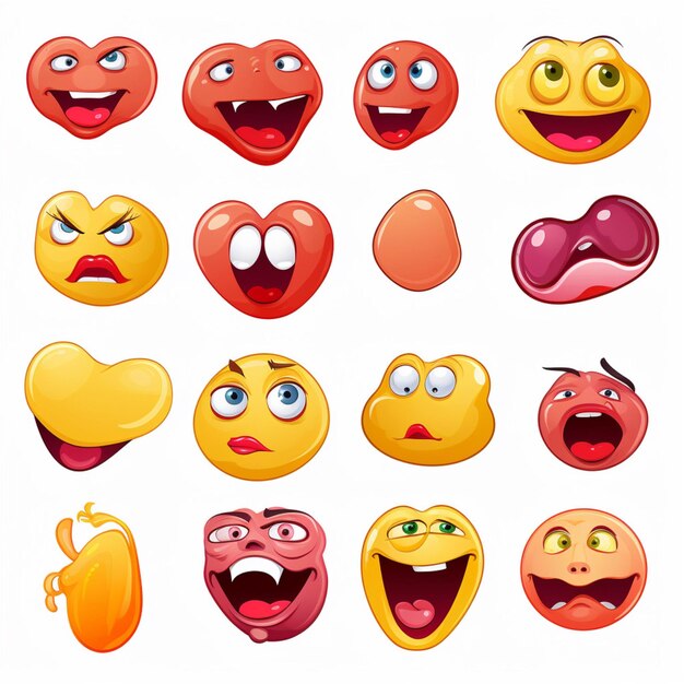 Twarze z językowymi emoji 2d ilustracja wektorowa kreskówki