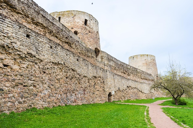 Twierdza w wyborskim regionie Pskov w Rosji mury starożytnej twierdzy wysokiej jakości zdjęcie
