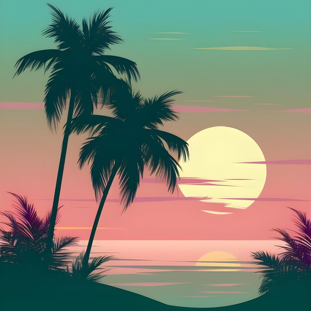 Zdjęcie twilight letnia plaża zachód słońca tło z sylwetką palmy kokosowej
