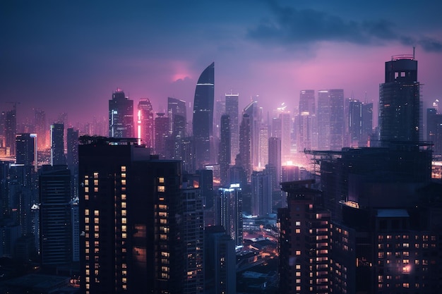 Twilight Mirage Surrealistyczne drapacze chmur w zjawiskowym mieście