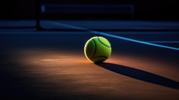 Twilight piłka tenisowa pod światłami stadionu z ciepłymi tonami