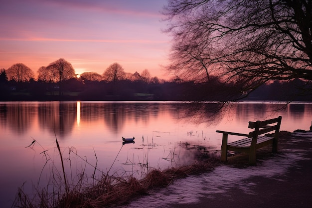 Twilight Tranquility on Still Waters Lake Zdjęcie zachodu słońca