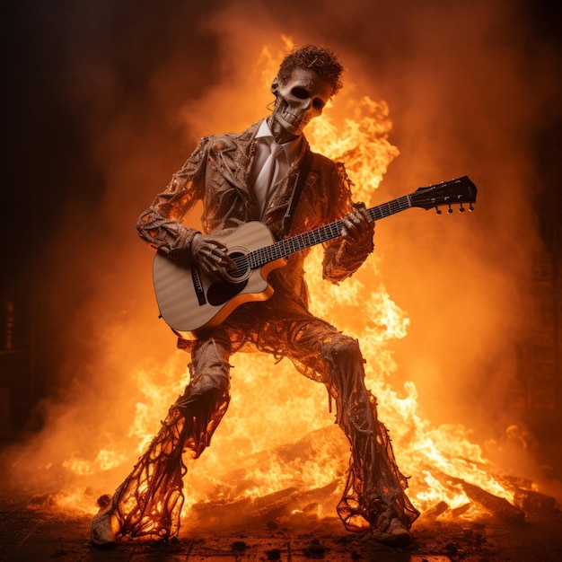 Twisted Futurism Skrupulatny gitarzysta szkieletu w ognistym występie