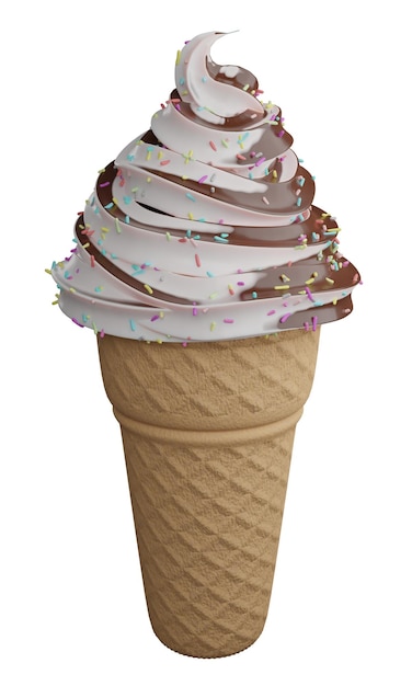 Twotone Soft Serve lody na białym tle renderowania 3D