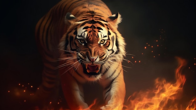 tygrys bengalski między ogniem