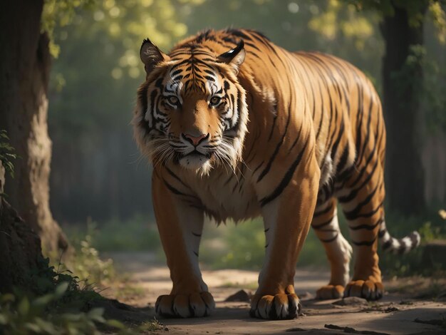 Tygrys bengalski wpatrujący się w agresję w oczy majestatyczne piękno natury