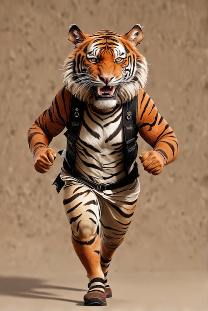 Tygrys biegnący przez pustynię.