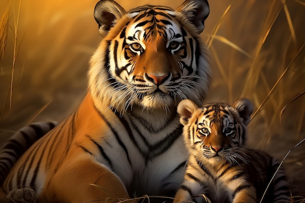 Tygrys i Tygrys Bengalski Ilustracja Generatywna AI