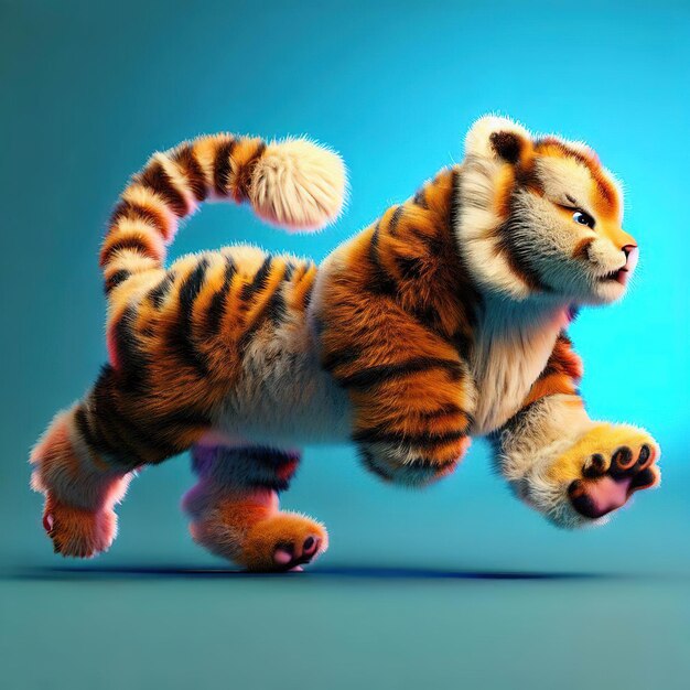 Zdjęcie tygrys kreskówka, który działa na niebieskim tle
