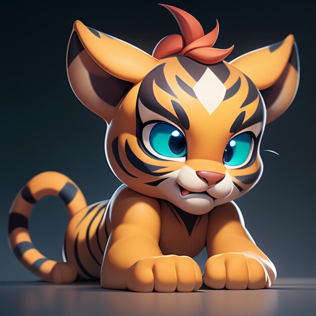 Tygrys kreskówka zwierzę ikona obraz ładny komiks stylu dzikich zwierząt ilustracja renderowania 3D C4D