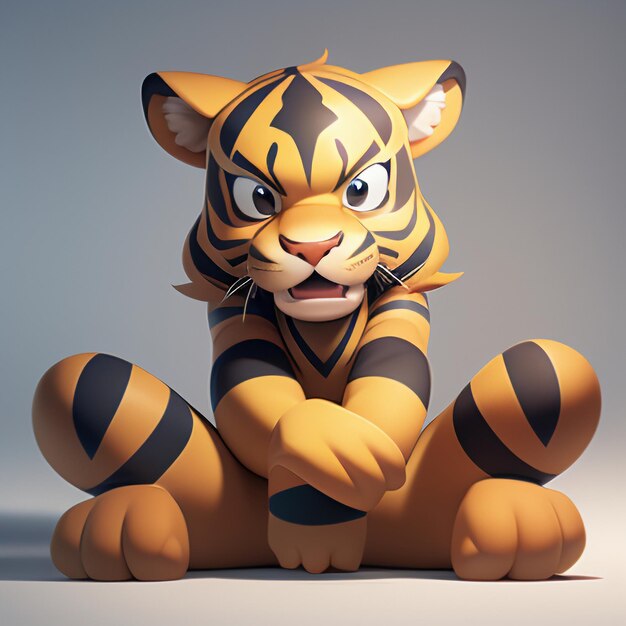 Zdjęcie tygrys kreskówka zwierzę ikona obraz ładny komiks stylu dzikich zwierząt ilustracja renderowania 3d c4d