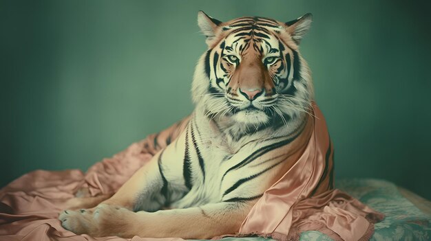 Zdjęcie tygrys leżący na kocu