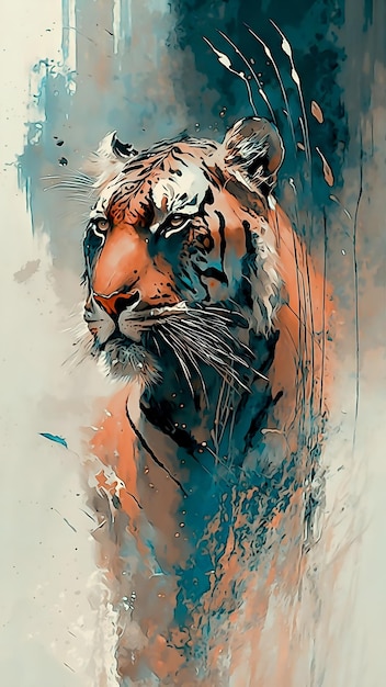 Tygrys na wolności z niebieskim tłem