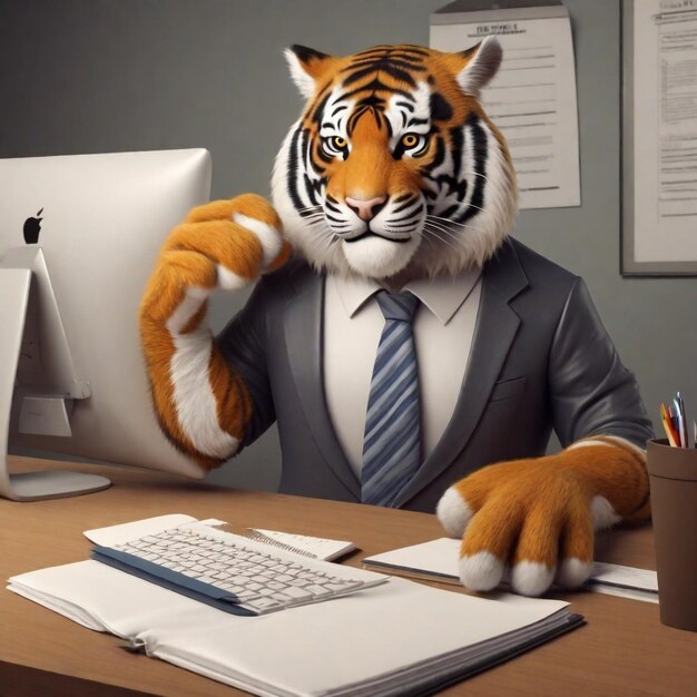 Tygrys pracujący w biurze.