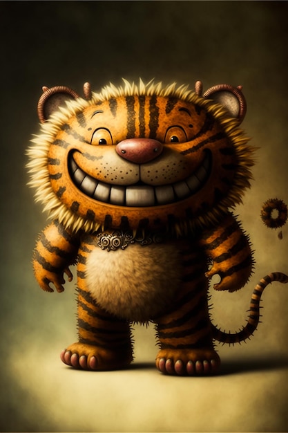 Tygrys rysunkowy z dużym uśmiechem na twarzy