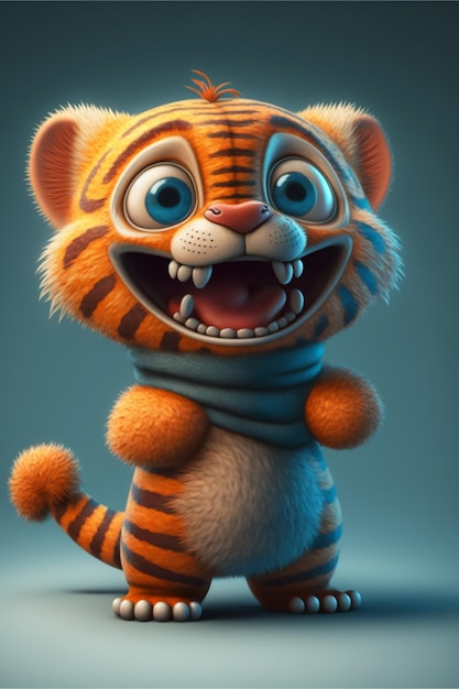 Zdjęcie tygrys rysunkowy z niebieskim szalikiem i niebieskim szalikiem