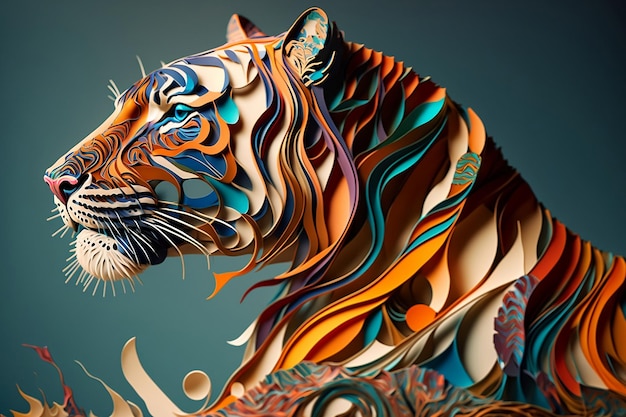 Tygrys rzeźba cyfrowy papier quilling sztuka cyfrowa ilustracja generowana przez sztuczną inteligencję