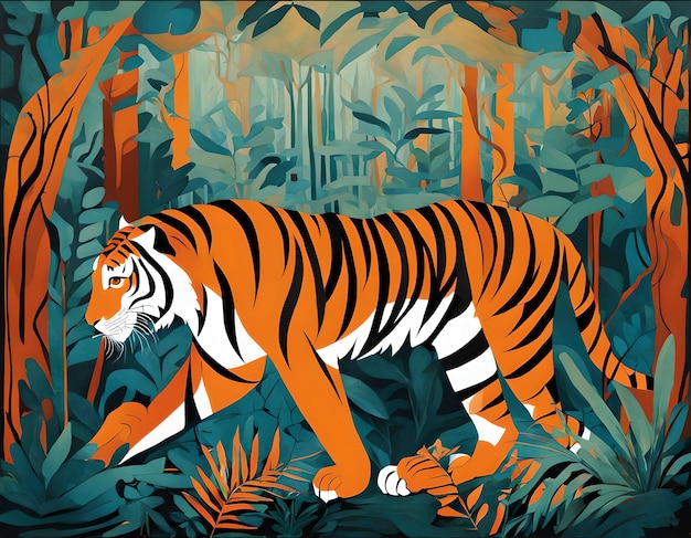 Tygrys w dżungli w stylu surrealizmu