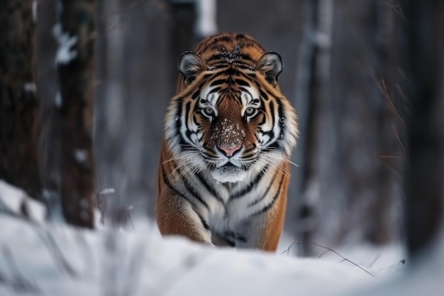 Tygrys w tapetach na śniegu Generacyjna sztuczna inteligencja