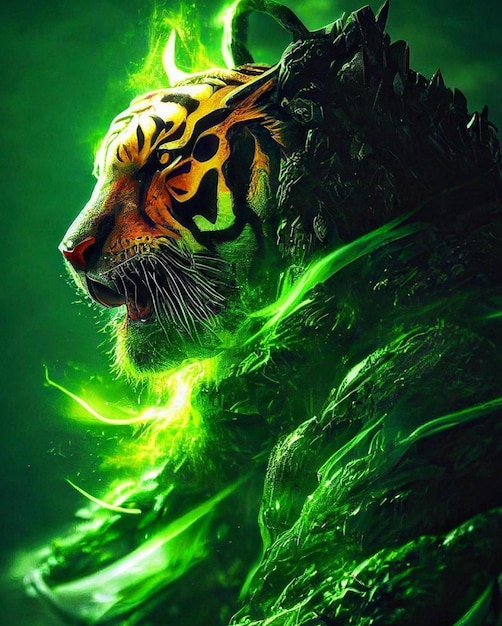Zdjęcie tygrys z zielonymi liśćmi na nim