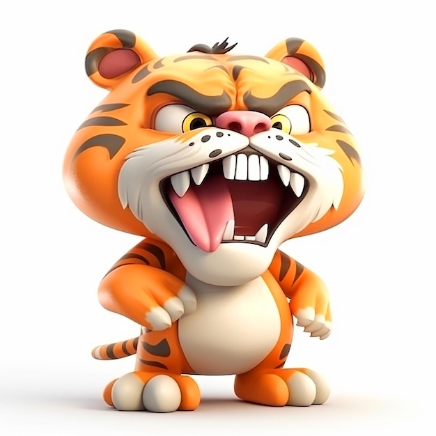 Tygrys zabawny uroczy wściekły tygrys 3d ilustracja na białym niezwykły avatar wesołe zwierzę