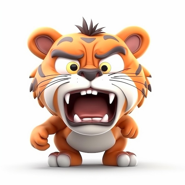 Tygrys zabawny uroczy wściekły tygrys 3d ilustracja na białym niezwykły avatar wesołe zwierzę