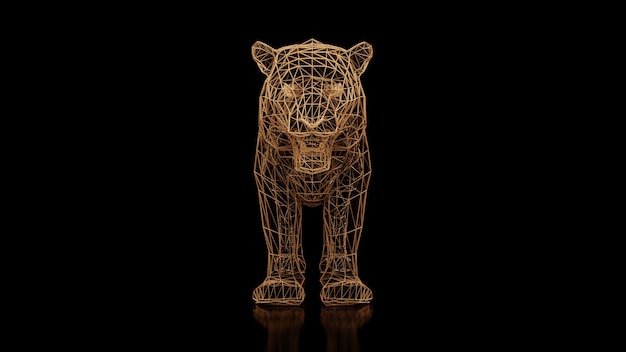 Tygrys zbudowany z wielu wielokątów na czarnym jednolitym tle. Konstruktor elementów sześciennych. Sztuka świata dzikich zwierząt w nowoczesnym wykonaniu. renderowania 3D.