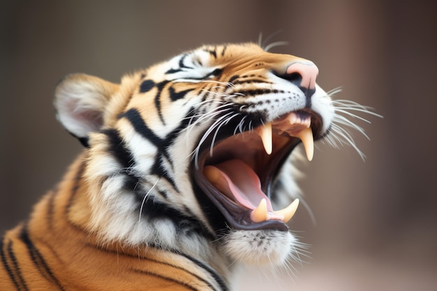 Tygrys ziewający z ostrymi zębami