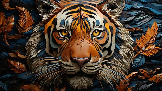 tygrysia twarz puentylizm sztuka zbliżenie widok