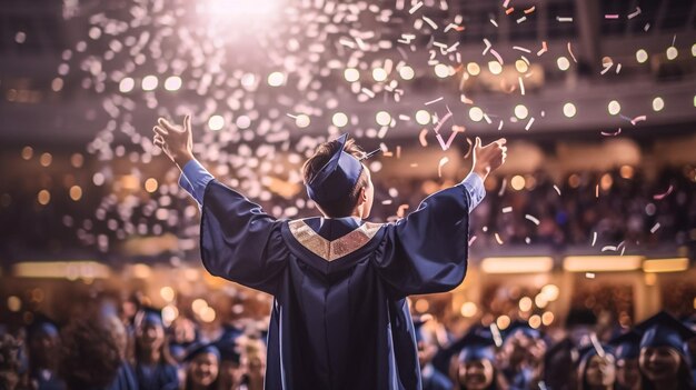 Tylny widok absolwentów dołączających do ceremonii ukończenia studiów na uniwersytecie