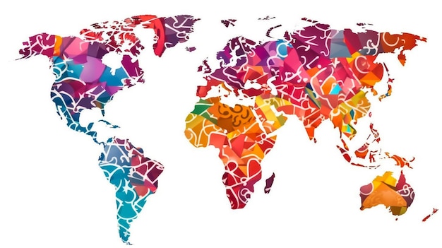 Zdjęcie typografia arabska kolorowa mapa światawzór