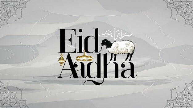 Zdjęcie typografia eid al adha eid mubarak pozdrowienie islamskie ilustracja z latarnią