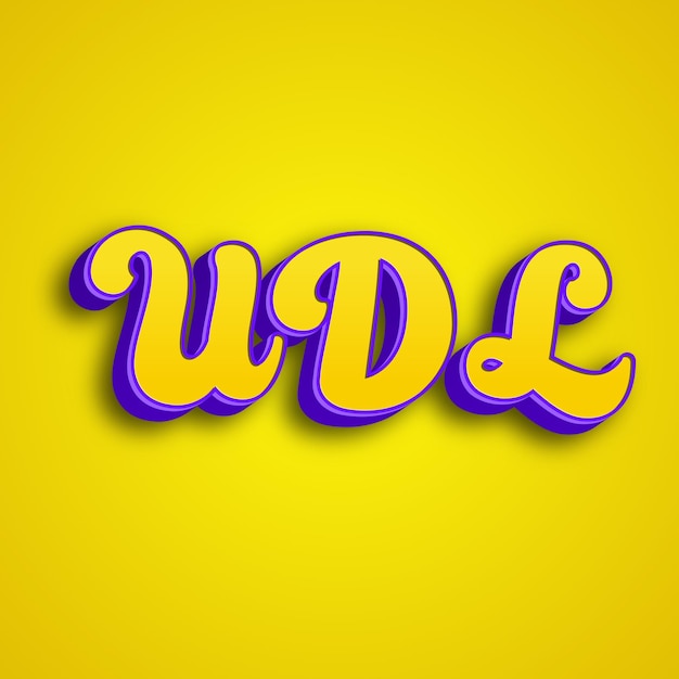 Typografia UDL 3d projekt żółty różowy biały tło zdjęcie jpg.