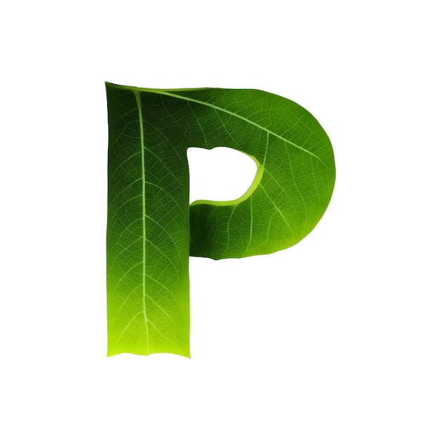 Typografia zielonego liścia projektowanie tekstu dużymi literami alfabetu P