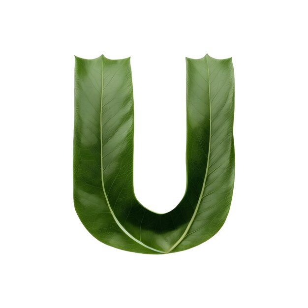 Zdjęcie typografia zielonego liścia projektowanie tekstu dużymi literami alfabetu u