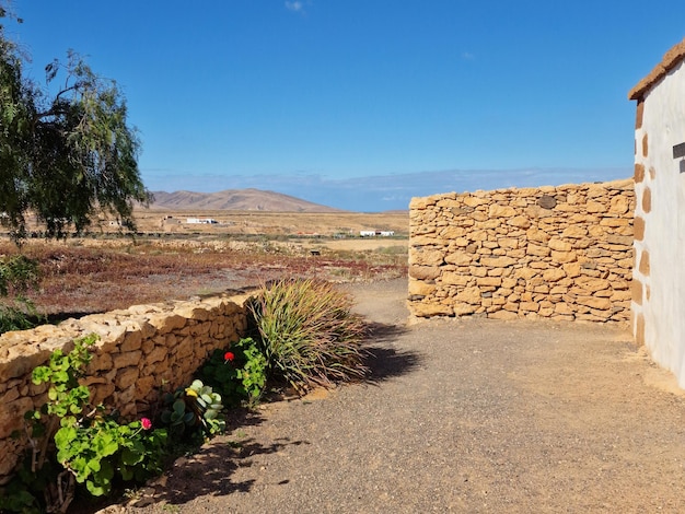 Typowy wiejski krajobraz na Fuerteventurze, Wyspy Kanaryjskie, Hiszpania
