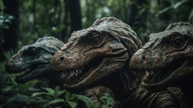 Zdjęcie tyranozaur lub trex spoglądający z dżungli pękają