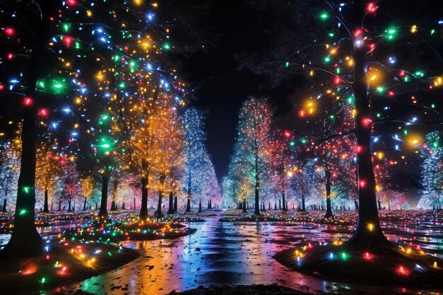 tysiące bardzo kolorowych świątecznych świateł jasno i bogato oświetlonych i niesamowite nasycenie niezwykle