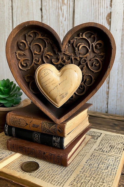Tytuł Starożytne drewniane serca antyczne książki prymitywny urok