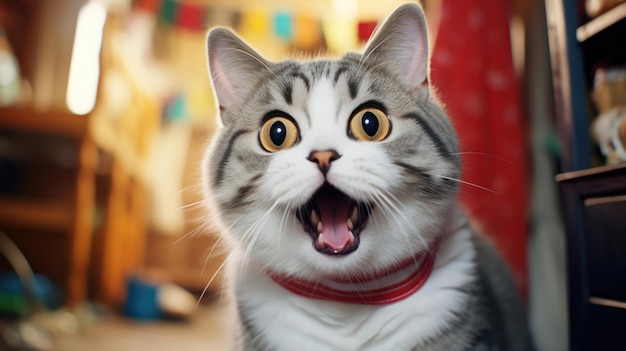 Uchwycenie chwili szczęśliwego szoku w wyrazie twarzy kota