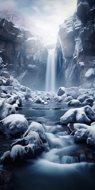 Uchwycenie mistycznego piękna zamarzniętych wodospadów za pomocą fotografii obsługującej śledzenie promieni
